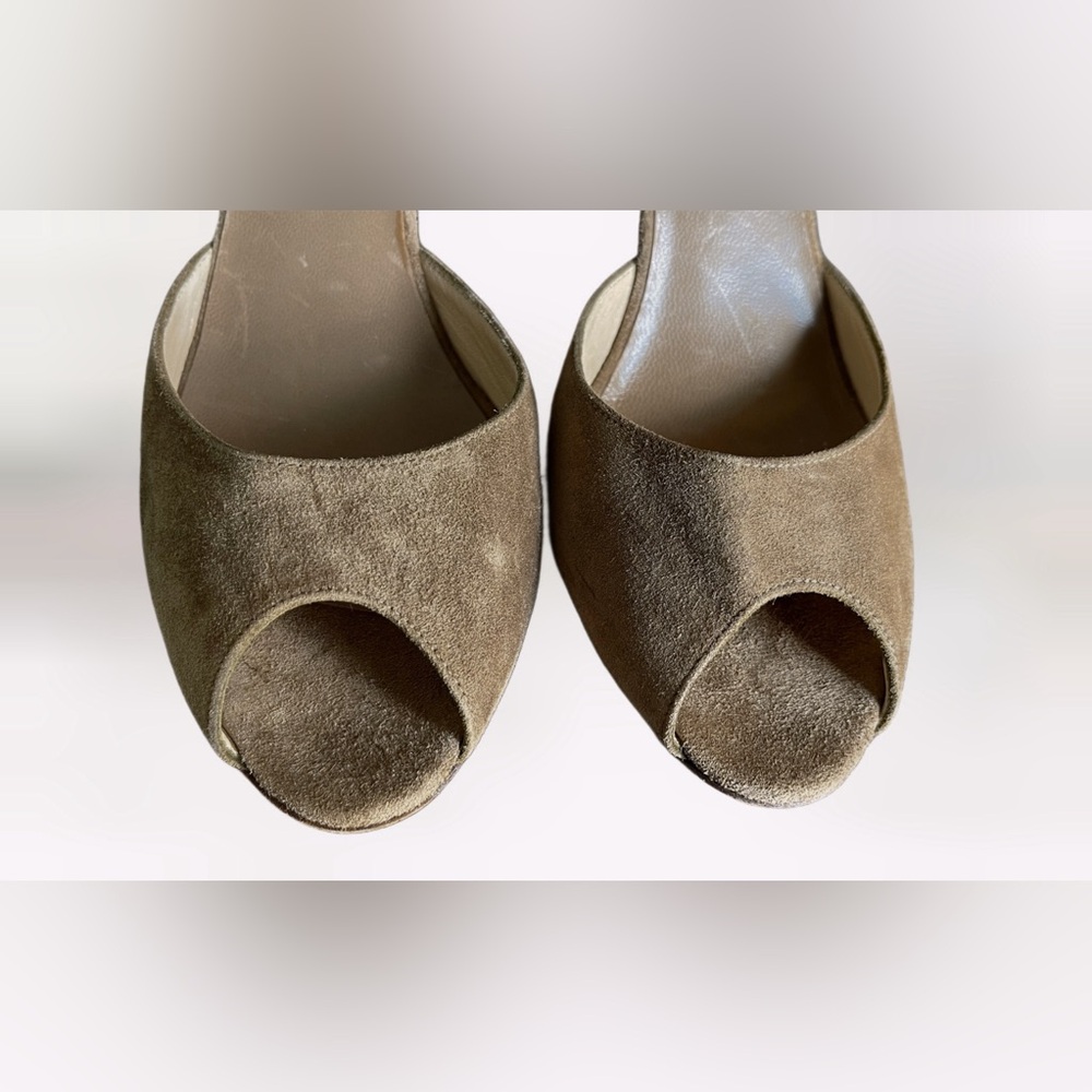Ralph Lauren Purple Label Suede Brown Color Peep Toe Sexy Pumps Size 7 - Picture 11 of 17